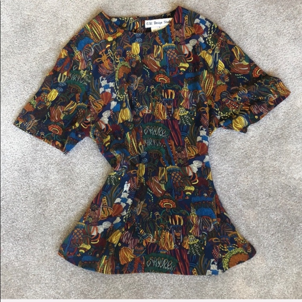 Vintage 1990 GW Design Silk Tassel Print size Medium